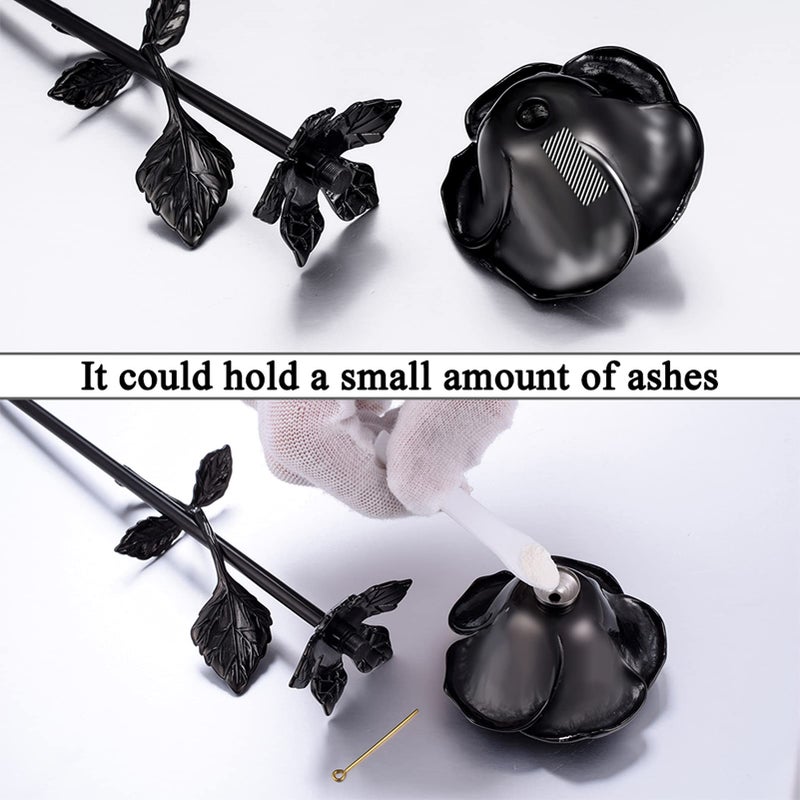 abooxiu Rose Flower Keepsake Urn for Ashes Sympathy Gift Small Stainless Steel Urn Mini Cremation Urn Keepsake Rose for Sharing Human Ashes-Black - Image 3
